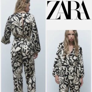 Zara Monochrome Floral Jumpsuit